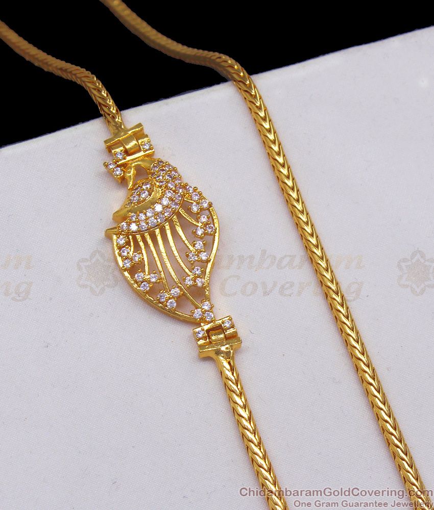  White Stone Peacock Gold Mugappu Chain For Married Womens MCH832