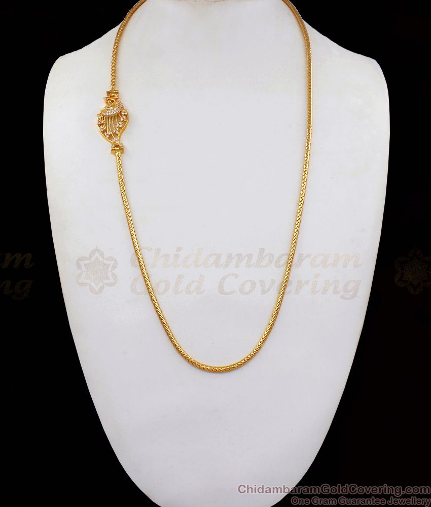  White Stone Peacock Gold Mugappu Chain For Married Womens MCH832