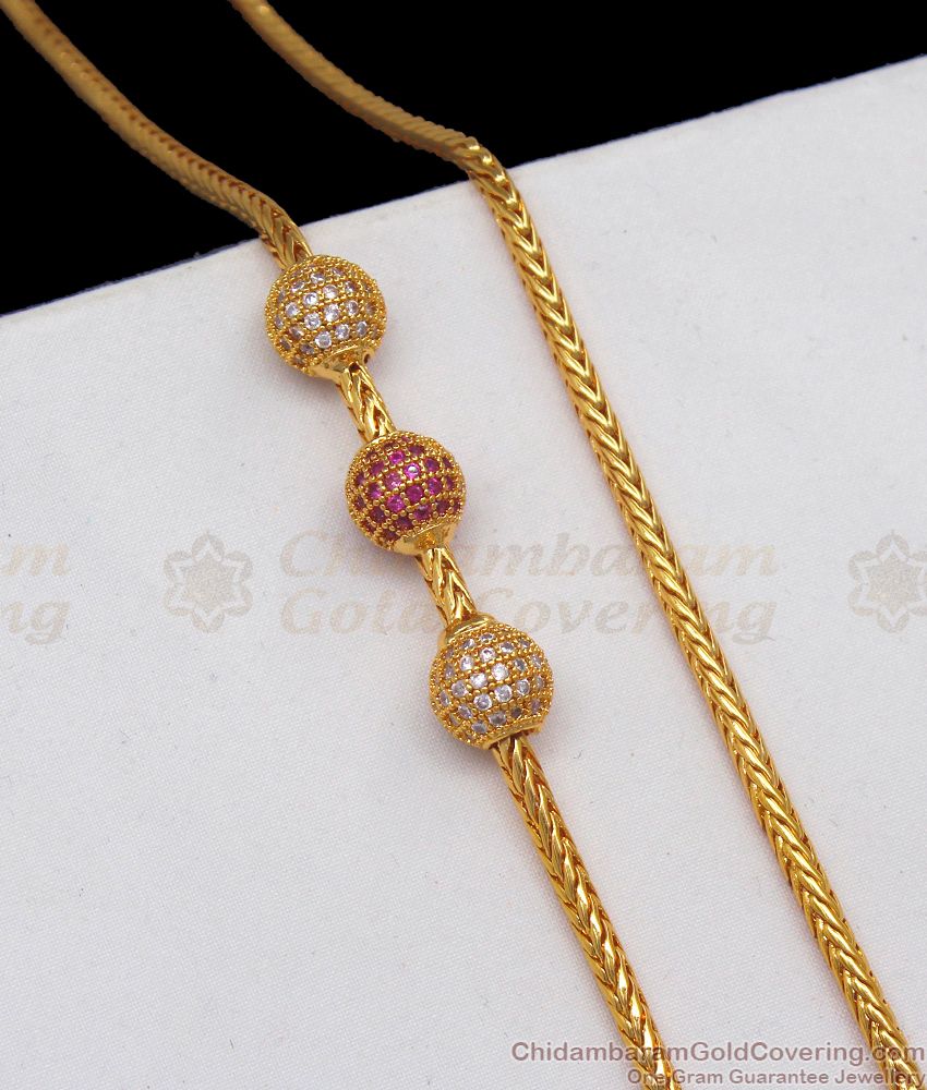 Traditional Three Ball Mugappu Gold Chain For Women Daily Use MCH837