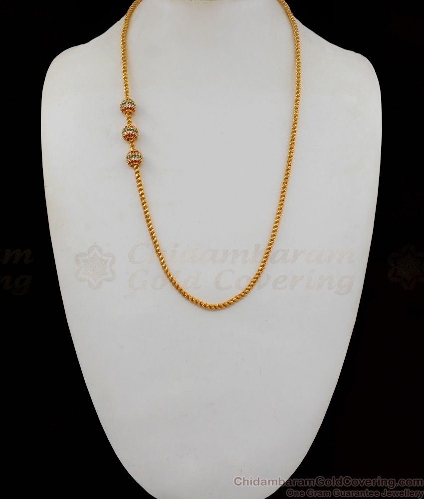 New Classy Design Three Ball Side Pendant Gold Chain MCH840