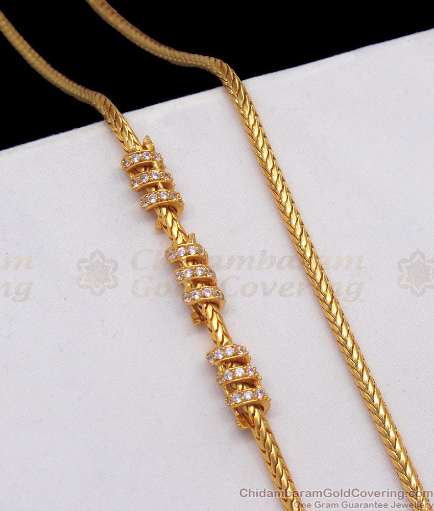 Sparkling Spiral Design White Stone Gold Side Pendant Chain MCH842