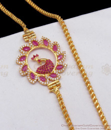 Peacock Mugappu Ruby White Gold Side Pendant Chain For Married Womens MCH843 Peacock Mugappu Ruby White Gold Side Pendant Chain For Married Womens MCH843