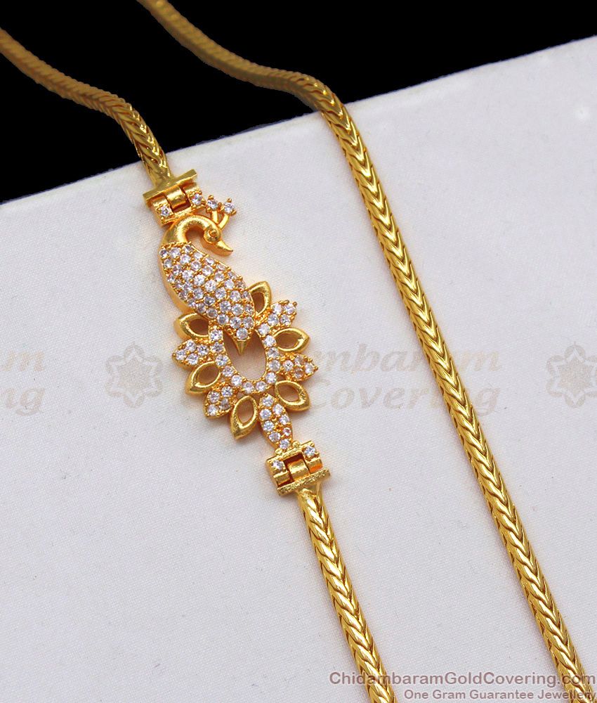 White Stone Peacock Gold Mugappu Chain For Married Womens MCH846