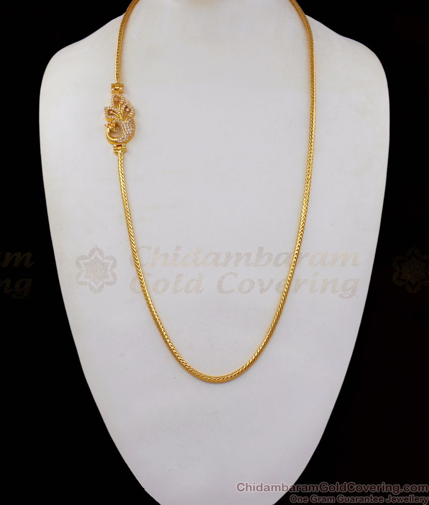 Full AD White Stone Peacock Gold Mugappu Chain MCH861