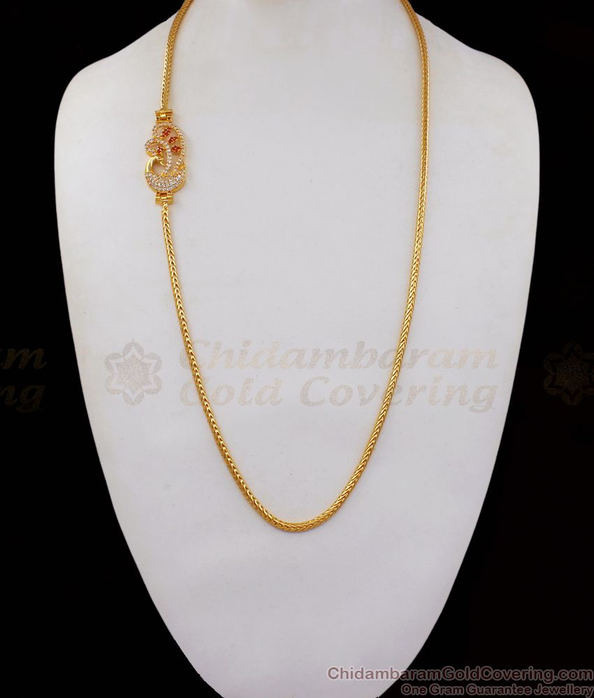 Trendy Ruby White Stone Peacock Gold Mugappu Chain MCH862