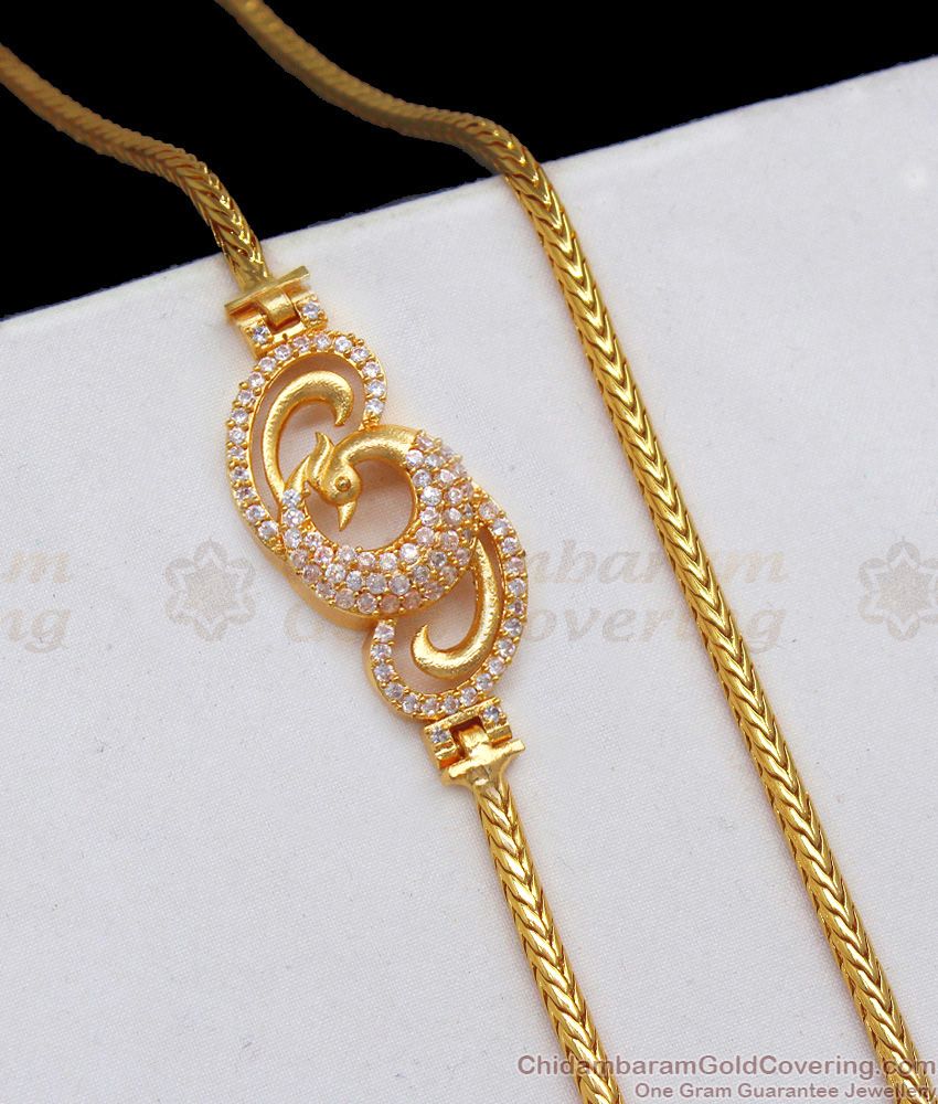 New Collection Peacock Gold Mugappu Chain With White Stone MCH863