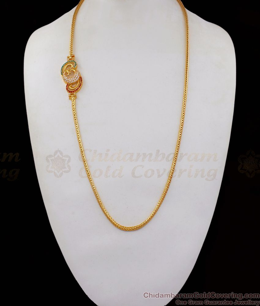 Multi AD Stone Peacock Gold Mugappu Chain With White Stone MCH864