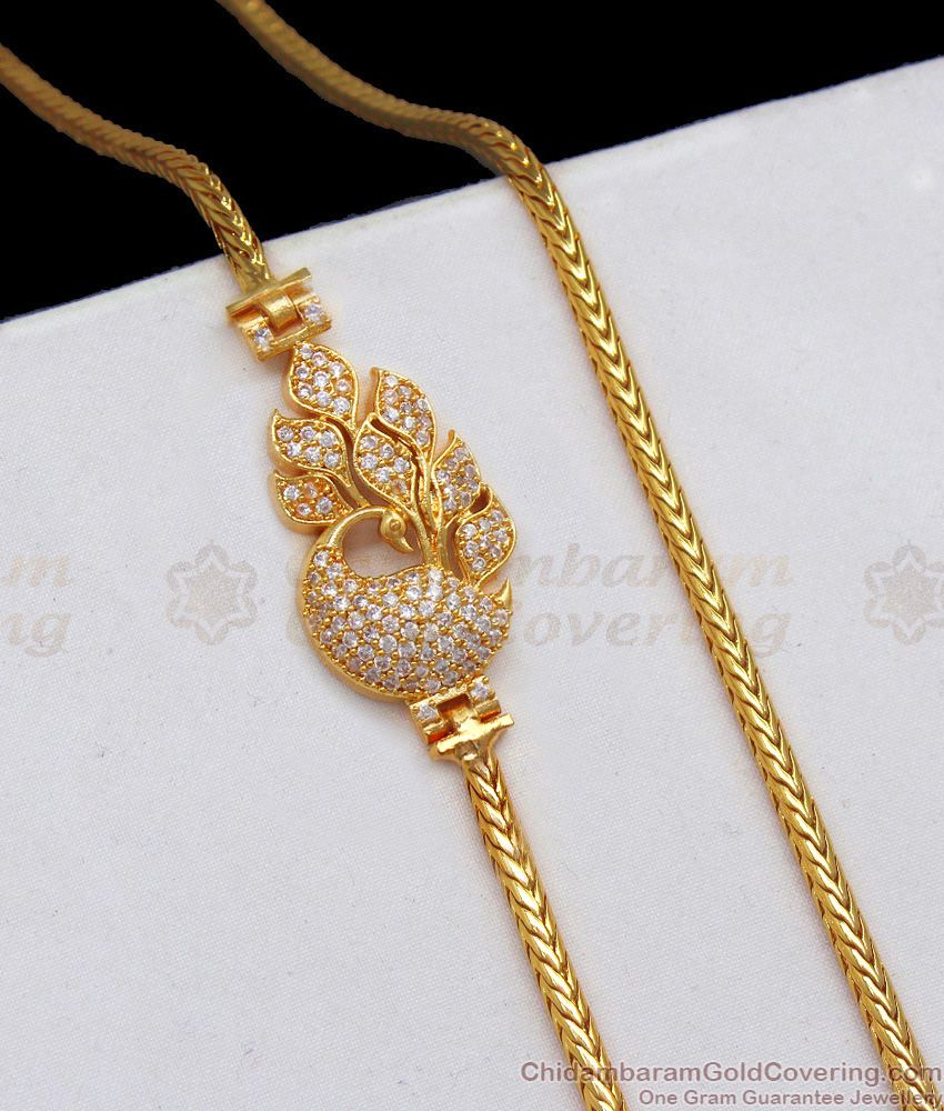 Dancing AD White Stone Peacock Gold Mugappu Chain MCH865