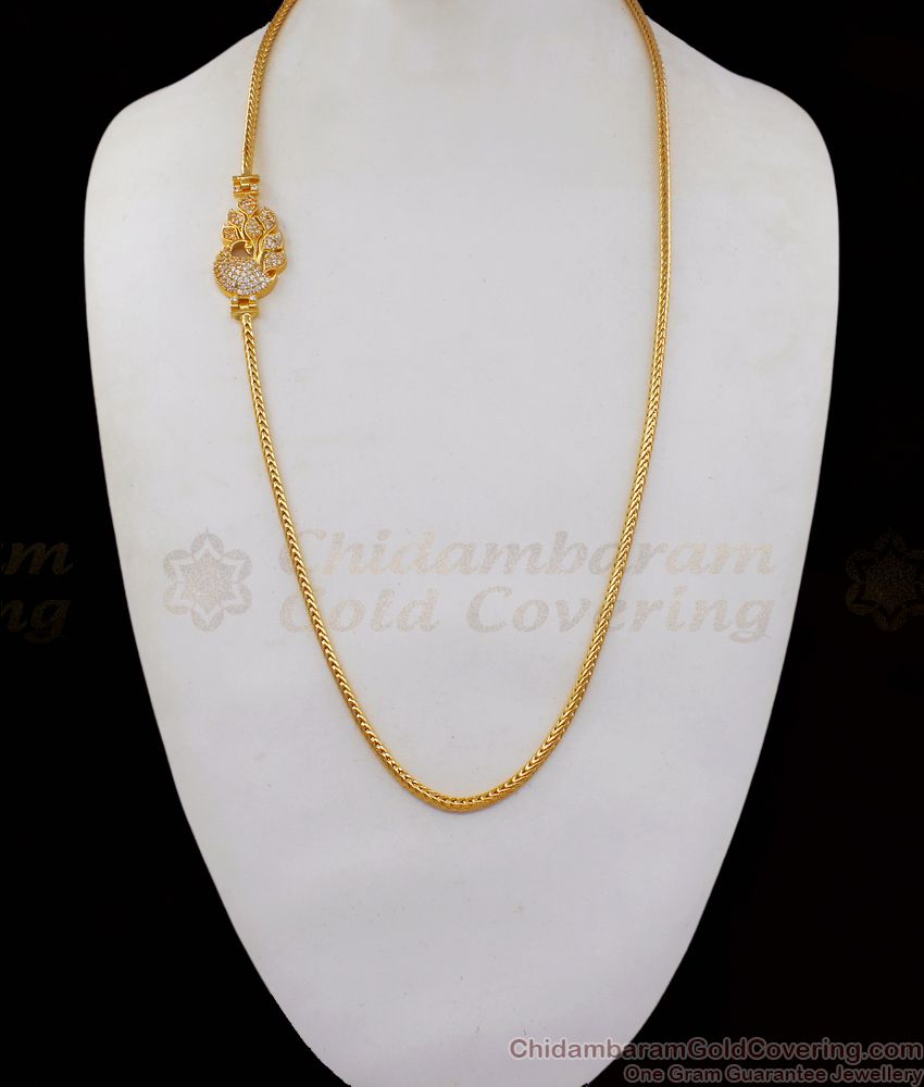 Dancing AD White Stone Peacock Gold Mugappu Chain MCH865