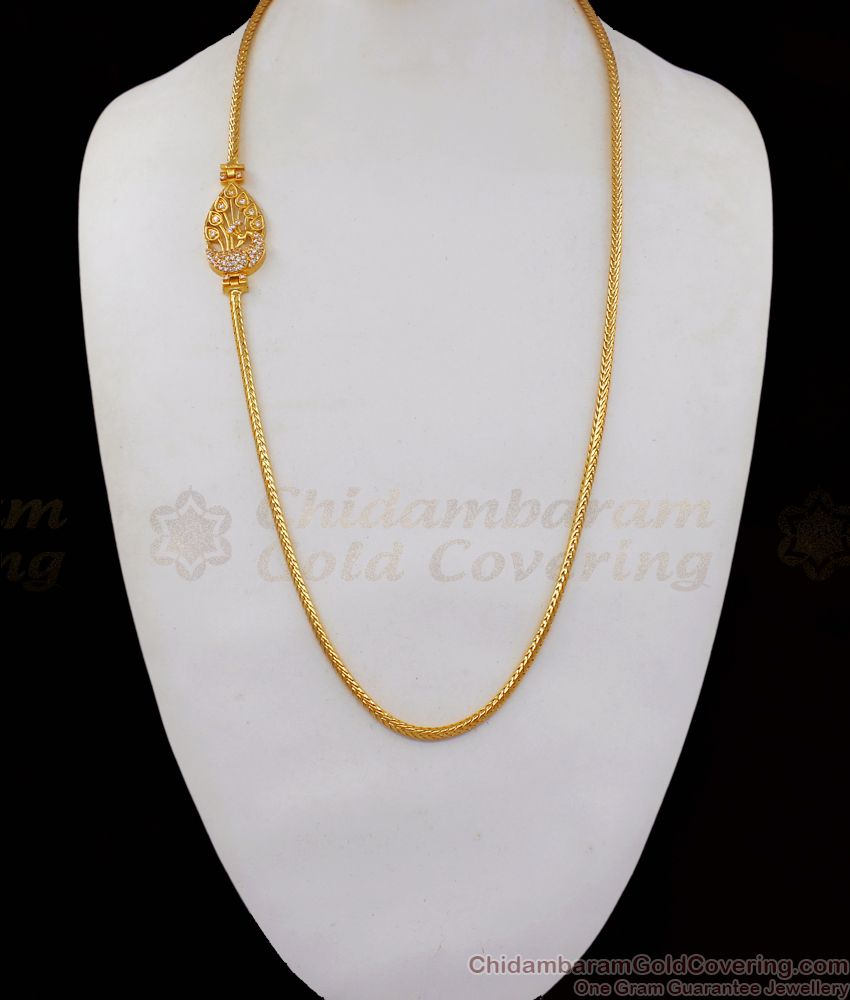 Stylish AD White Stone Gold Mugappu Chain MCH871