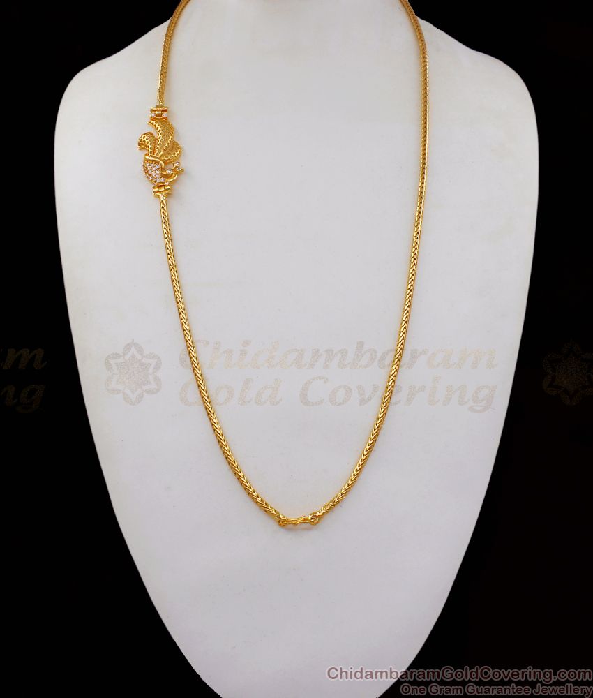 White AD Stone Peacock Design Gold Mugappu Chain MCH878