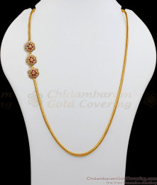 Triple Flower Design AD Ruby White Stone Impon Mugappu Chain MCH919 Triple Flower Design AD Ruby White Stone Impon Mugappu Chain MCH919