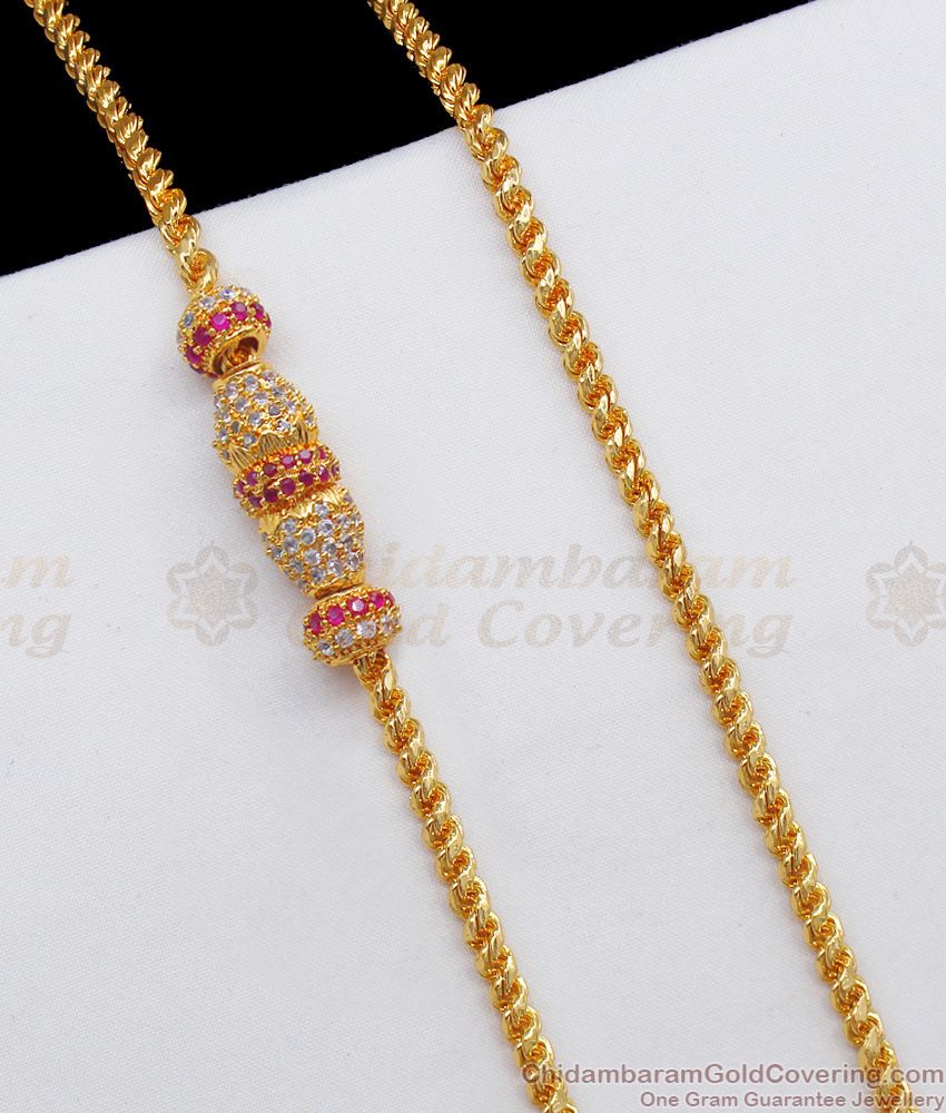 Attractive AD Ruby White Stone Gold Side Pendant Chain MCH923