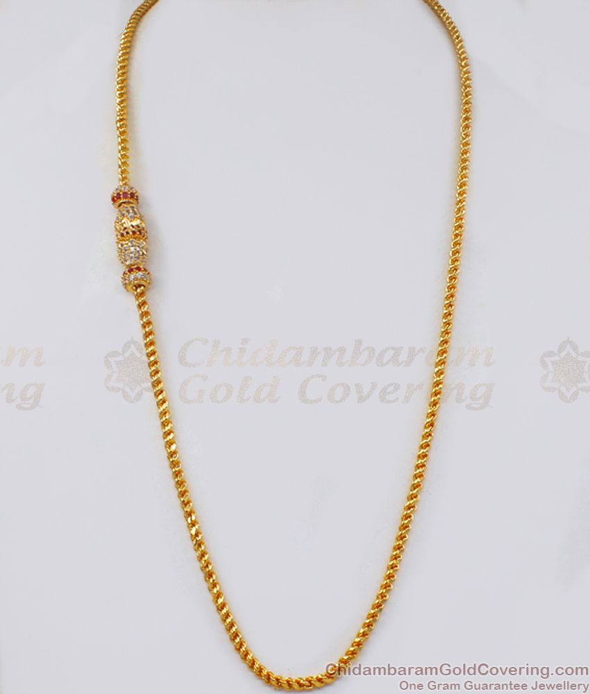 Attractive AD Ruby White Stone Gold Side Pendant Chain MCH923