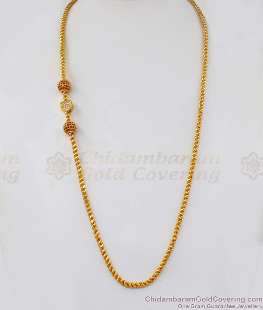 Two Balls With Heart Pattern AD Stone Gold Mugappu Chain MCH927