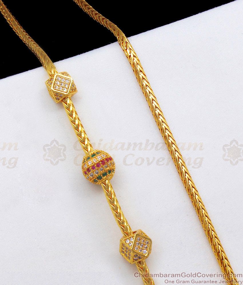 New Horizontal Balls Multi Color Stone Gold Mugappu Chain MCH929