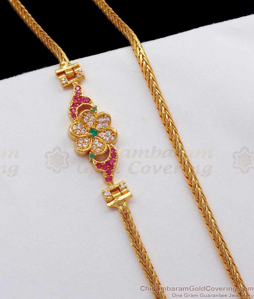 Amazing Flower Design Multi Color Stone Gold Mugappu Chain MCH938