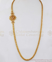 Unique Flower Design Ruby White Stone Impon Mugappu Gold Chain MCH943