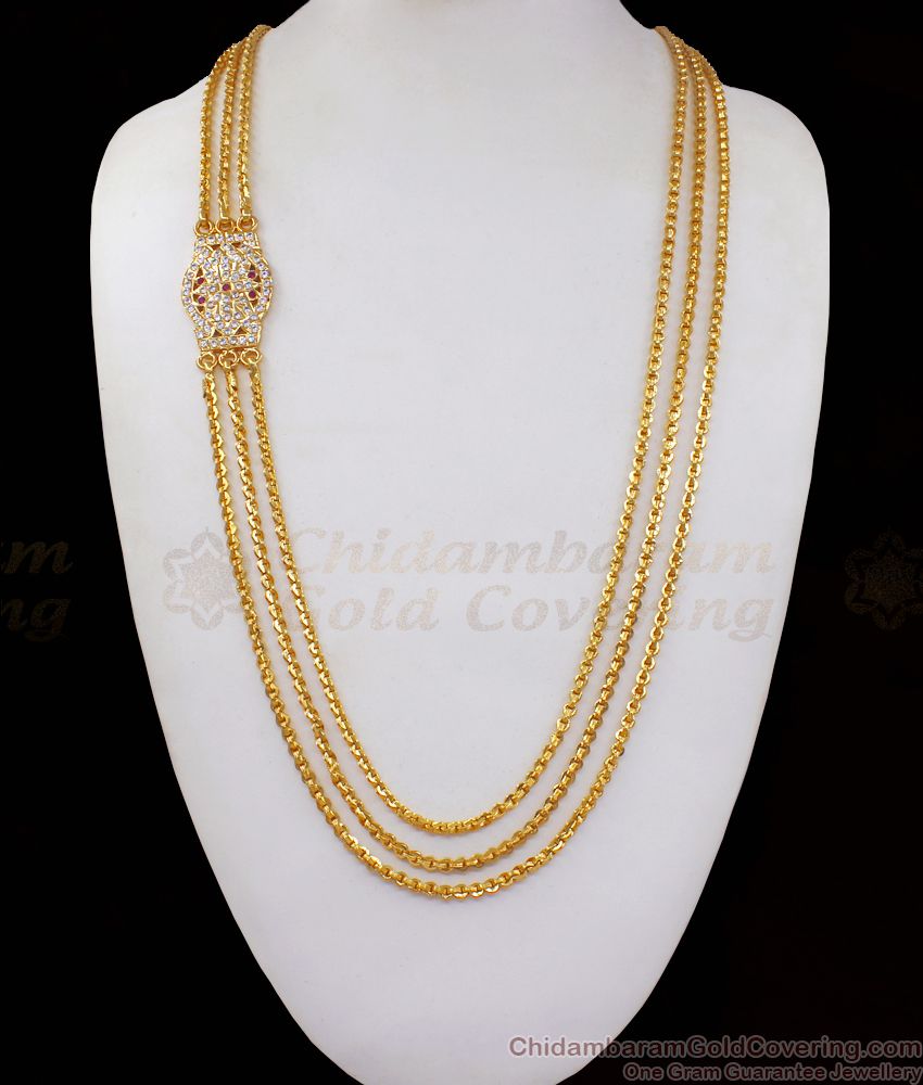 Daily Wear Three Line Mugappu Thali Gold Impon Dollar Chain MCH951