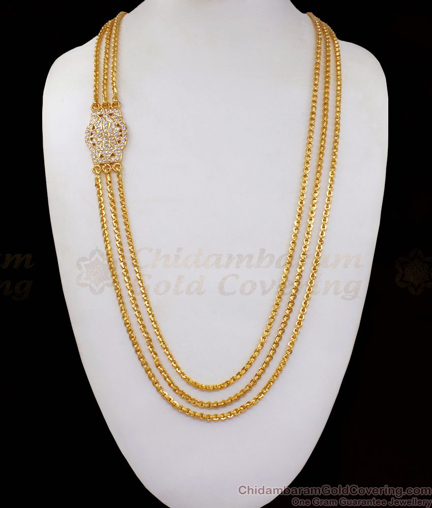 Three Line Mugappu Gold Chain With Original Impon Dollar MCH952