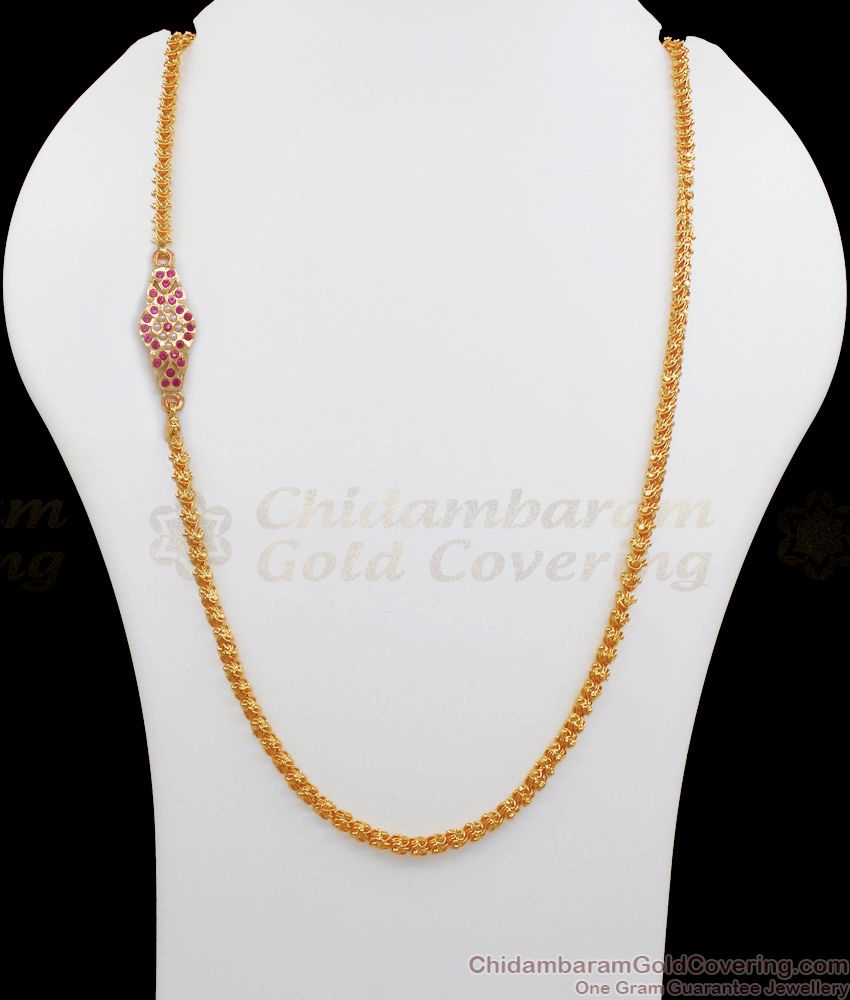 Traditional Impon Ruby White Stone Mugappu Gold Chain MCH997