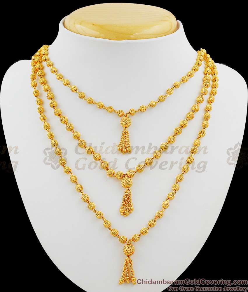 Three Line Gold Beads Ball Design Chain Necklace Online NCKN1013