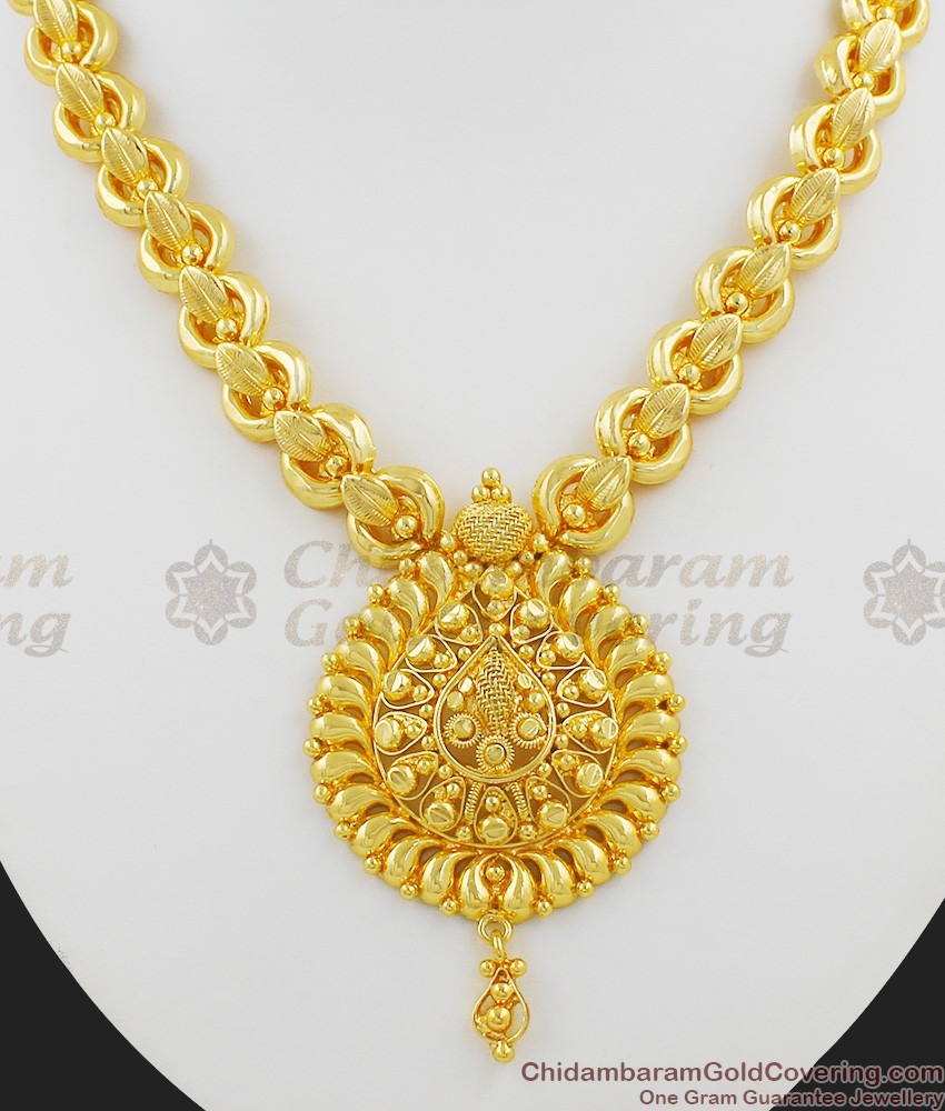 Grand Lotus Leaf Bridal Necklace Design Gold Imitation Jewelry NCKN1016