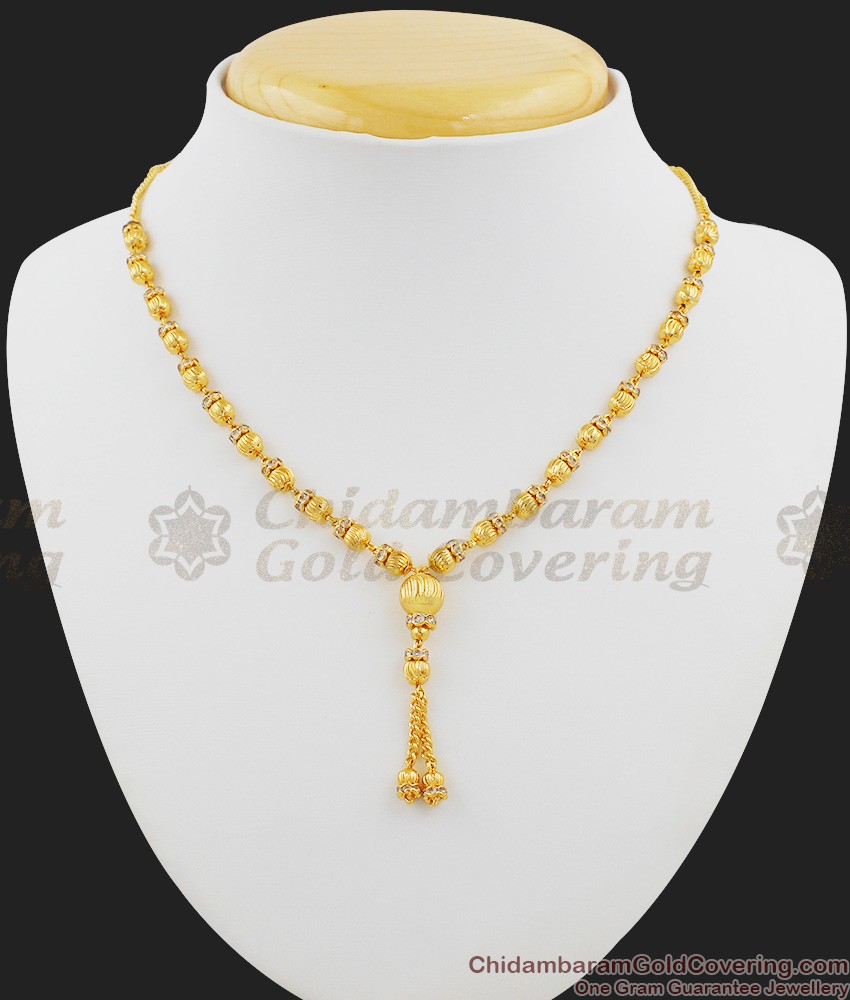 Fancy Choker Design Dangling Gold Beads Necklace NCKN1022