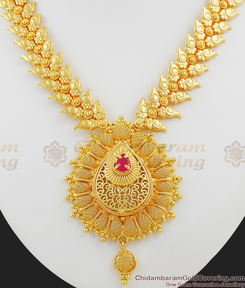 Dazzling Red Stone Bridal Wear Gold Necklace Design NCKN1033 Dazzling Red Stone Bridal Wear Gold Necklace Design NCKN1033