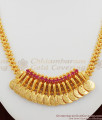 Lakshmi Coin Gold Tone Mullaipoo Design Ruby Stone Necklace For Women NCKN1047