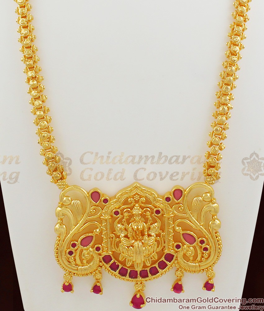 Big Gold Lakshmi Ruby Stone Dollar Necklace Chain Buy Online NCKN1052