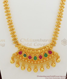 Bridal Wear Necklace With Ruby Emerald Stones Gold Chain NCKN1054 Bridal Wear Necklace With Ruby Emerald Stones Gold Chain NCKN1054