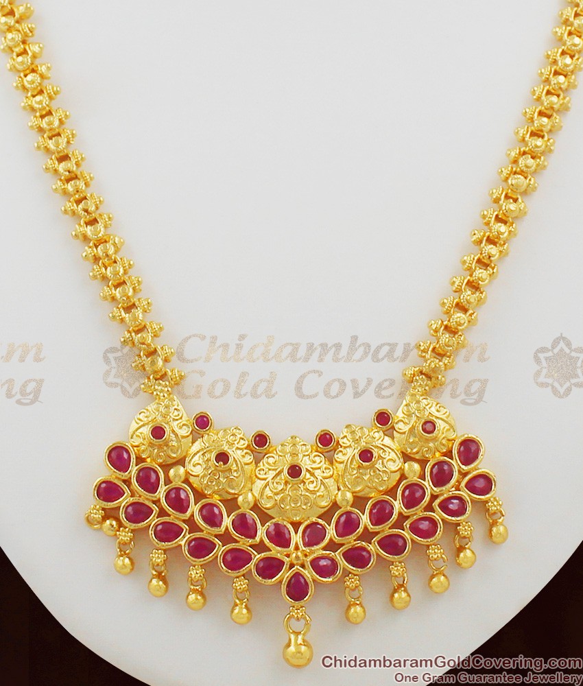 Full Ruby Crystal Stones Bridal Wear Necklace Chain For Wedding NCKN1055