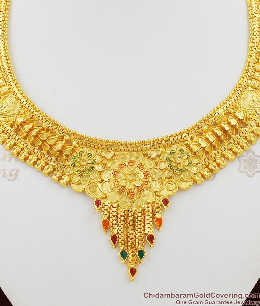Delightful Two Gram Gold Plated Forming Necklace Set With Earrings NCKN1057