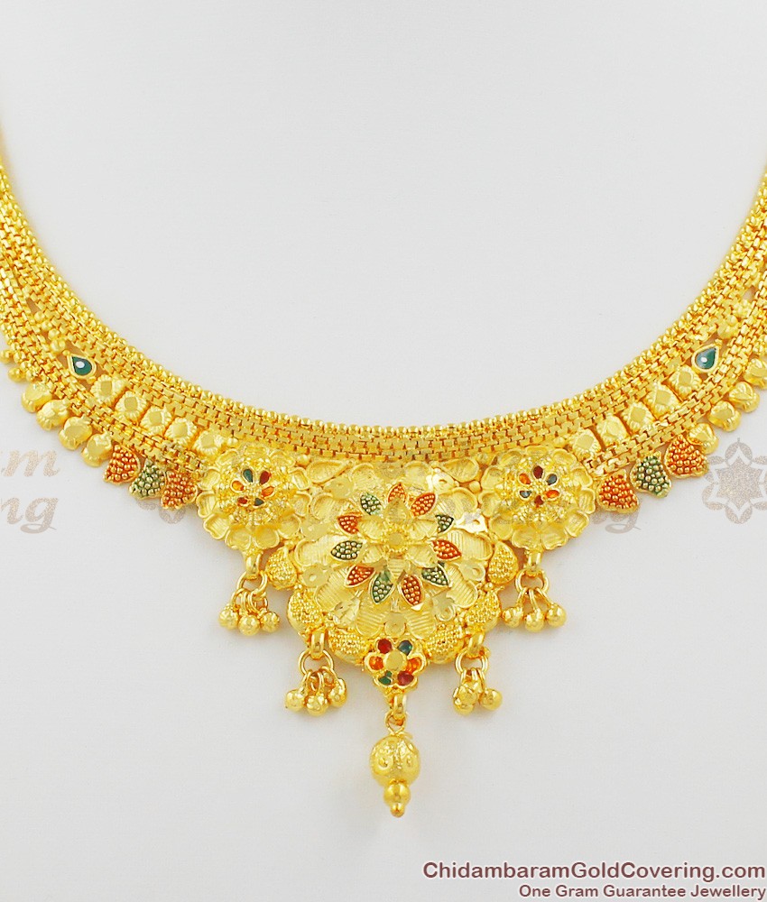 Forming Gold Jewelry Necklace Haaram Design With Earrings NCKN1058