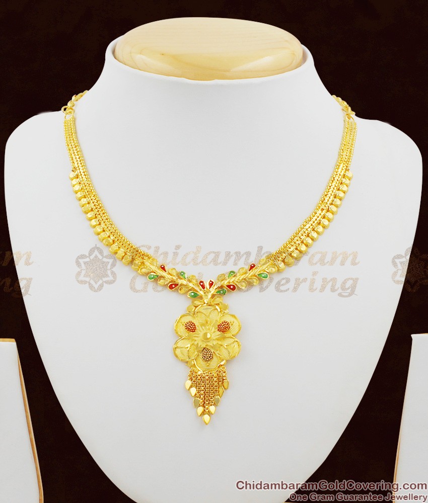 Beautiful Enamel Forming Necklace Jewellery With Earrings Set NCKN1060