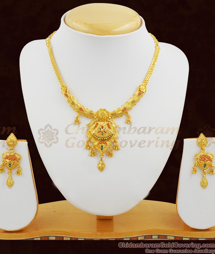 South Indian Beaded Design Forming Necklace Jewelry Set NCKN1061