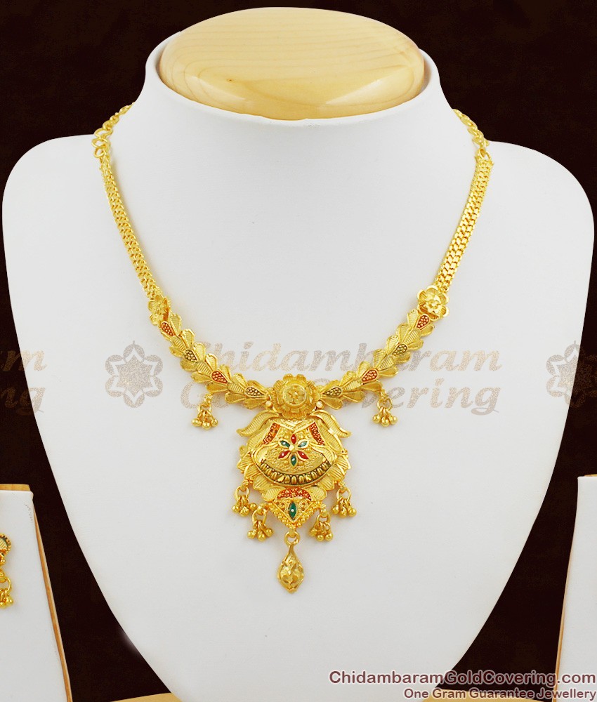 South Indian Beaded Design Forming Necklace Jewelry Set NCKN1061