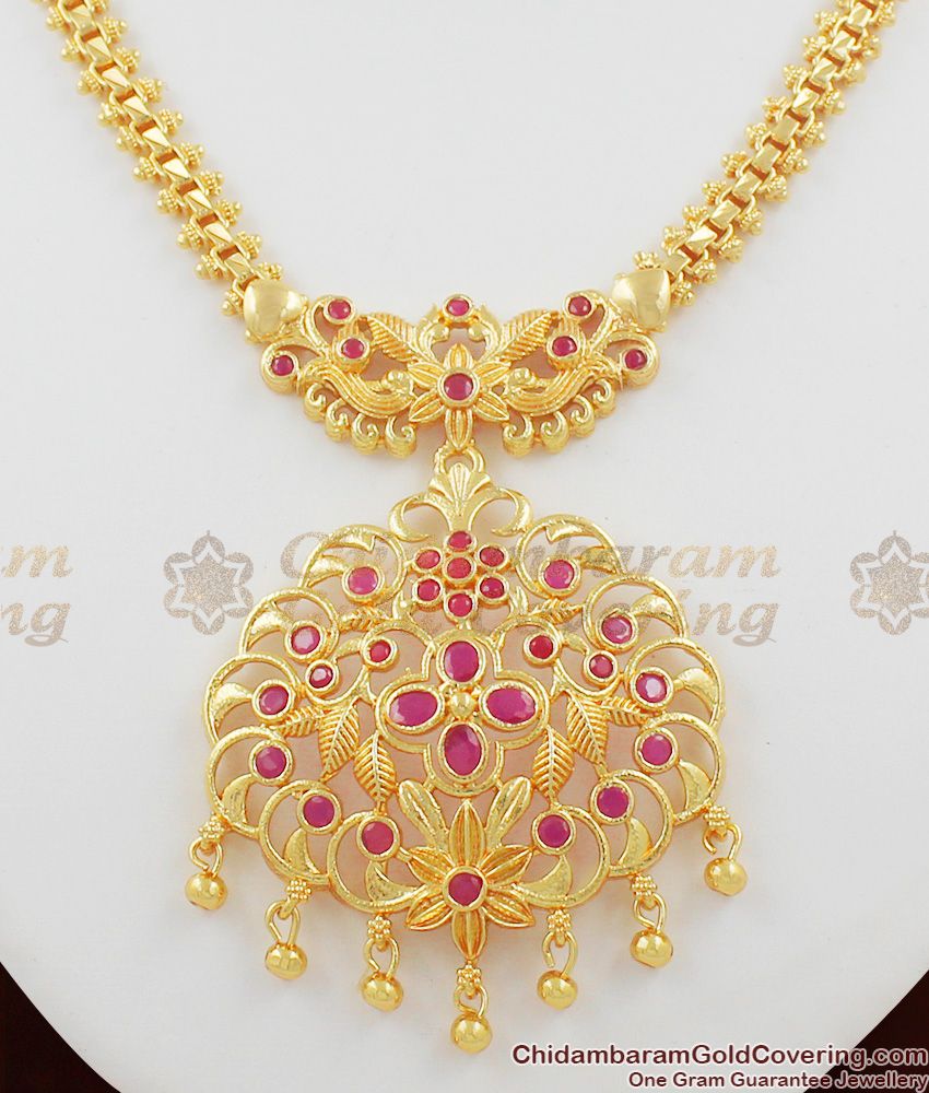 Unique Handcrafted Ruby Stone Gold Peacock Design Bridal Necklace NCKN1062