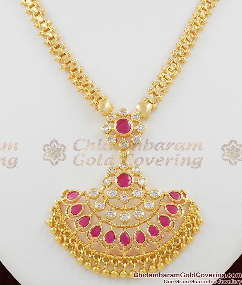 Full Ruby Crystal Stone Dollar Bridal Wear Necklace Jewellery Collections Online NCKN1063