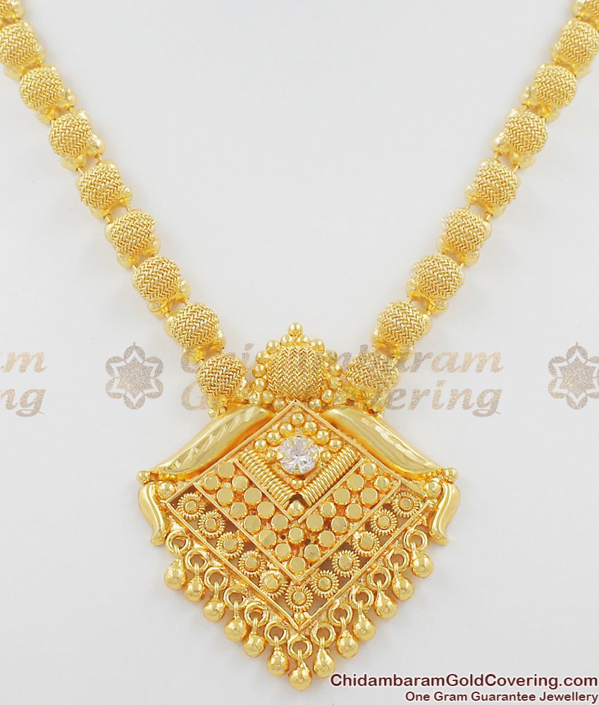 White Crystal Stone Grand Kerala Design Handmade Necklace For Ladies NCKN1067