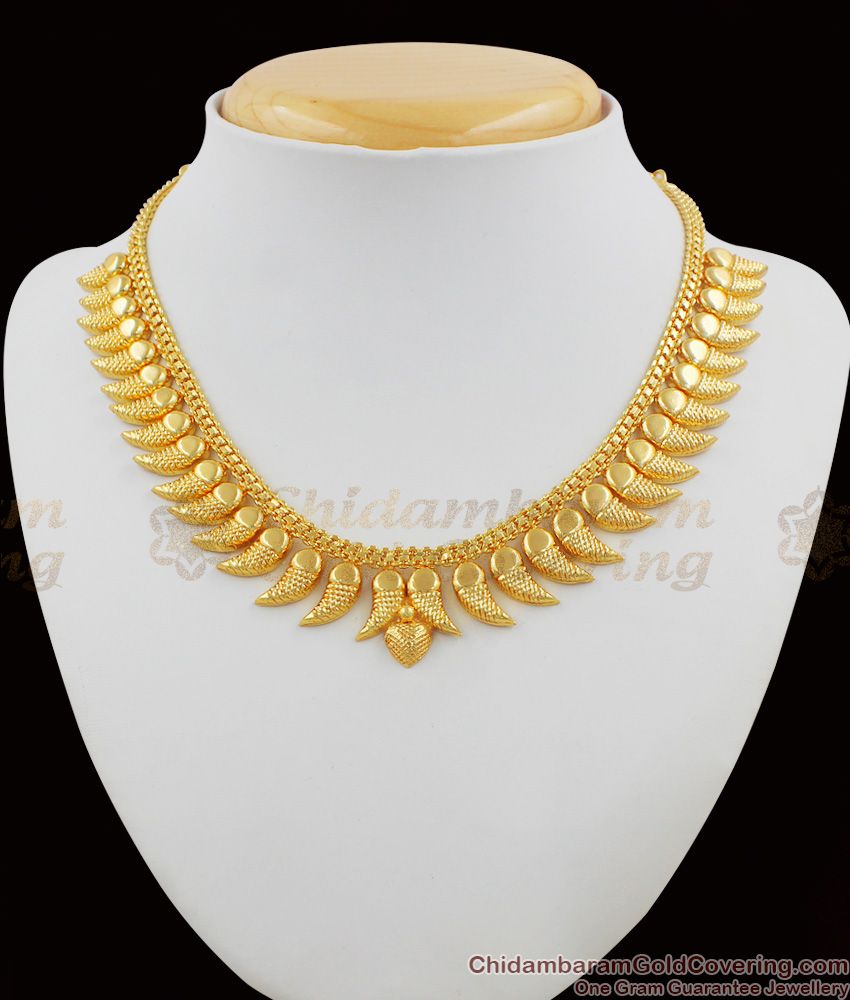 South Traditional Mullai Leaf Gold Plated Short Necklace NCKN1079