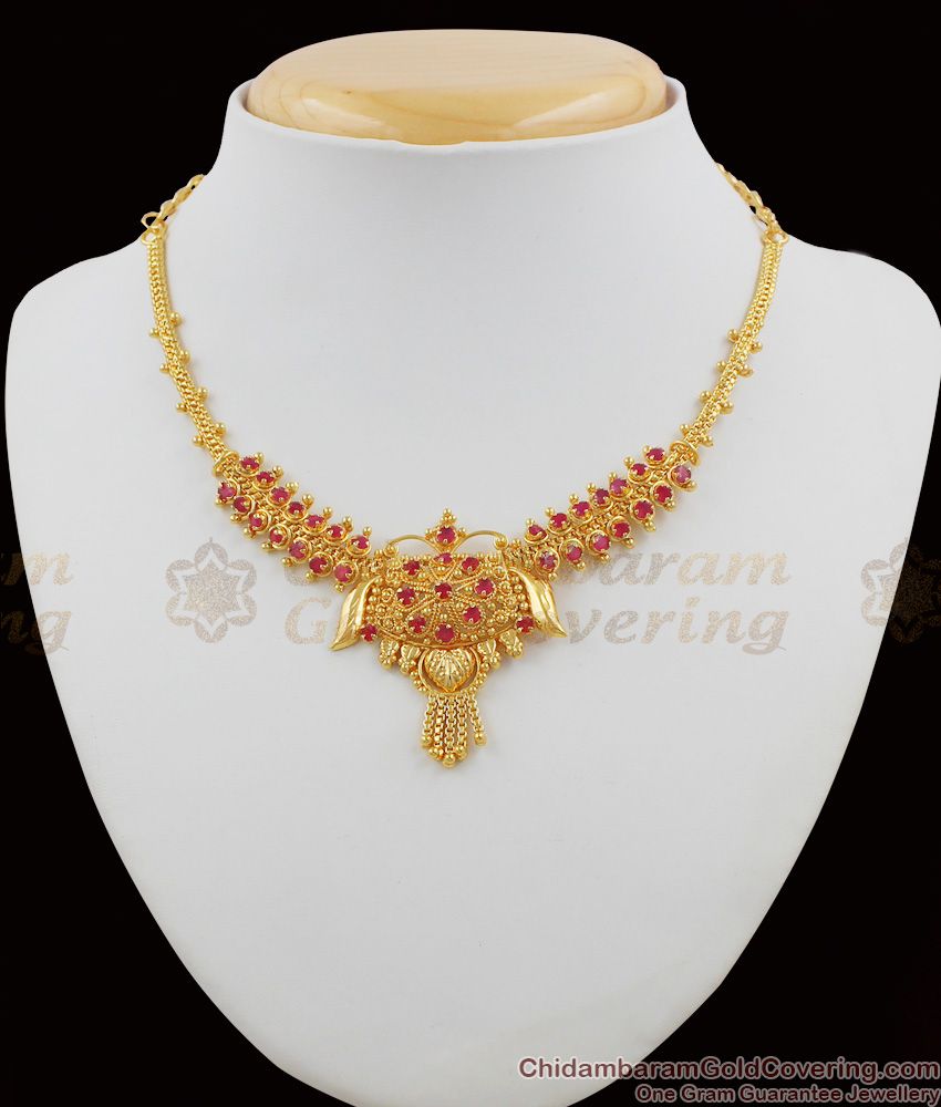 Trendy Ruby Stone Gold Plated Necklace Party Wear For Ladies NCKN1086