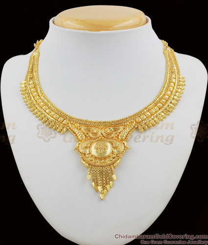 Stylish Gold Aspiring Bridal Wear Necklace Design For Marriage NCKN1090