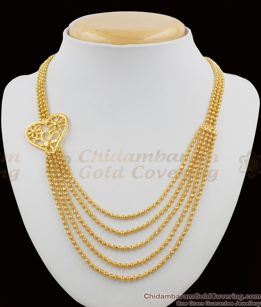 Fancy Five Line Gold Balls Heart Design Necklace Jewellery NCKN1096