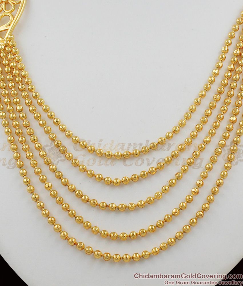 Fancy Five Line Gold Balls Heart Design Necklace Jewellery NCKN1096