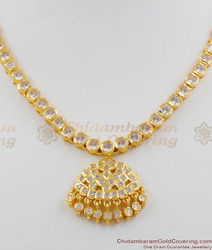 Full AD White Stone Impon Necklace Bridal Jewellery Collections NCKN1099