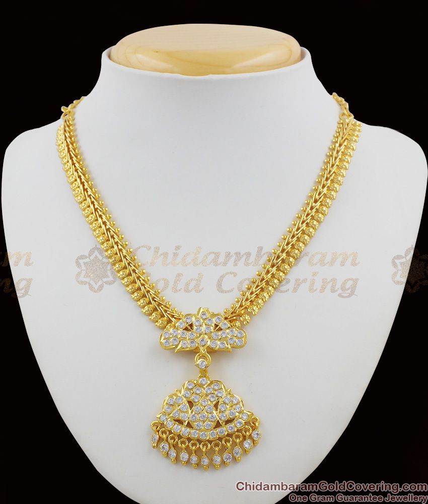Beautiful Impon Five Metal White Stone Necklace Design NCKN1101