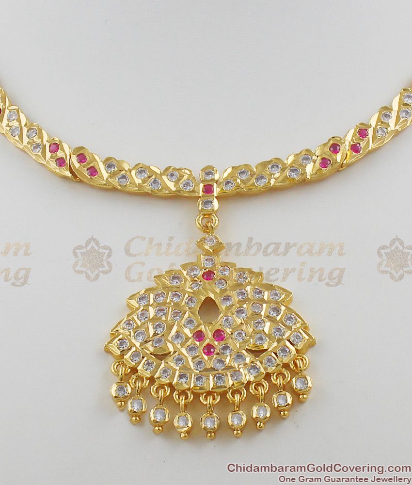 Five Metal Gati Stones Impon Attigai Gold Choker Necklace Design NCKN1106