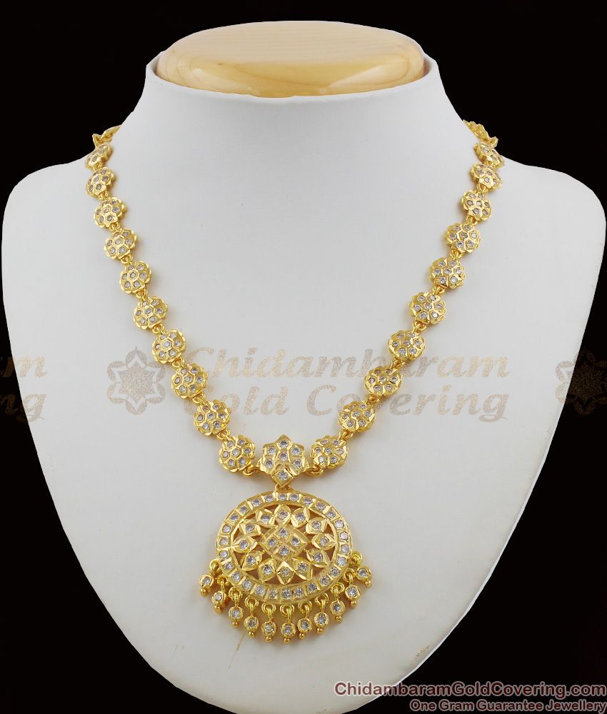 Full White Gati Metal Stones Starring Impon Attigai Necklace Choker Design NCKN1108